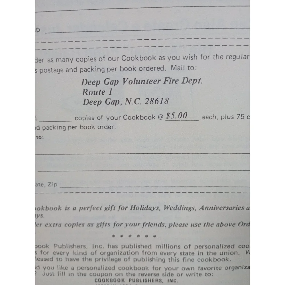 Deep Gap Volunteer Fire Department Ladies‎ Auxiliary Cookbook Deep Gap, NC 1980